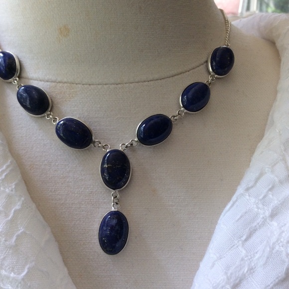 Sterling Silver Lapis Lazuli Necklace & Earrings Set 20” - Picture 6 of 14